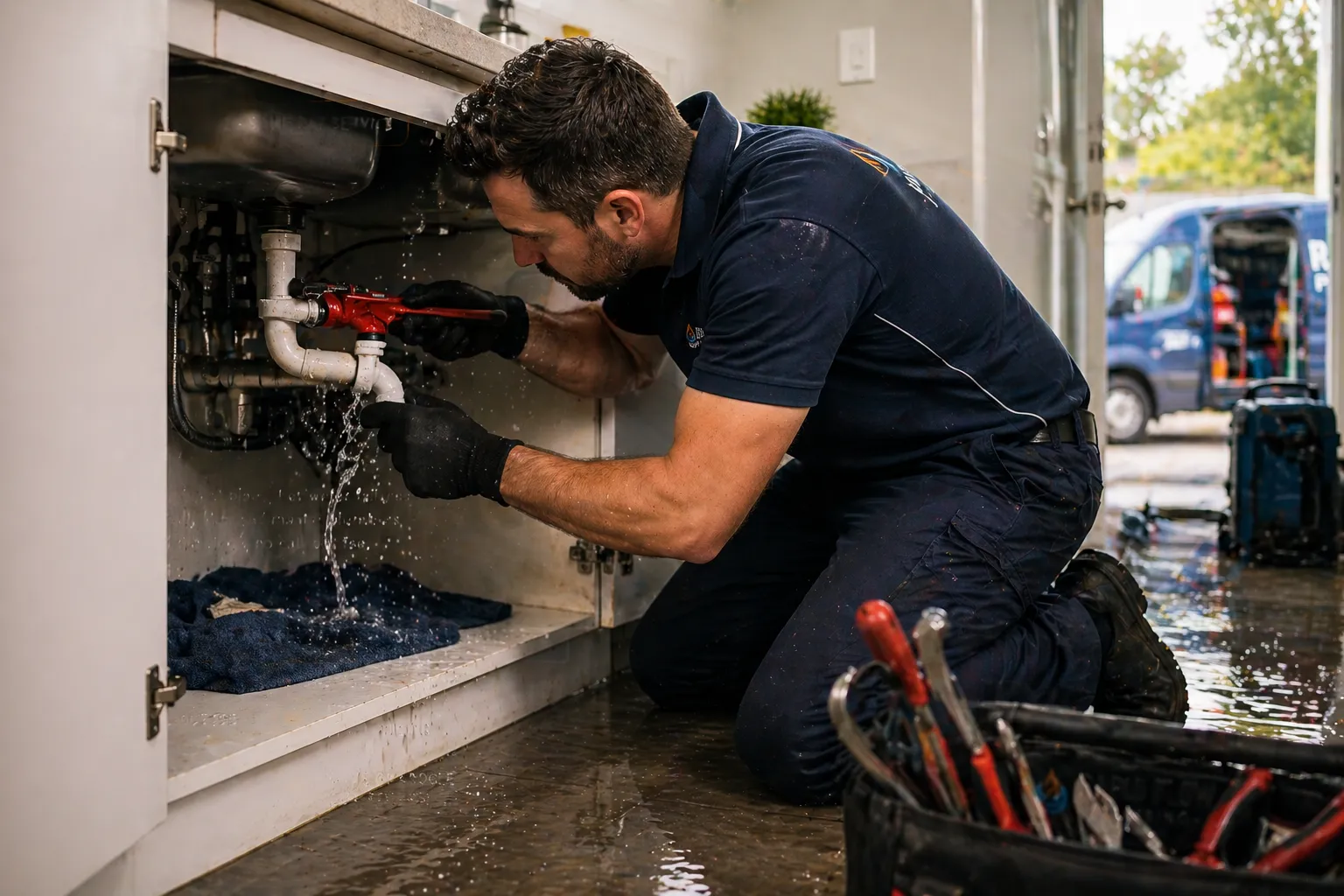 Rapid Flow plumber fixing an emergency leak