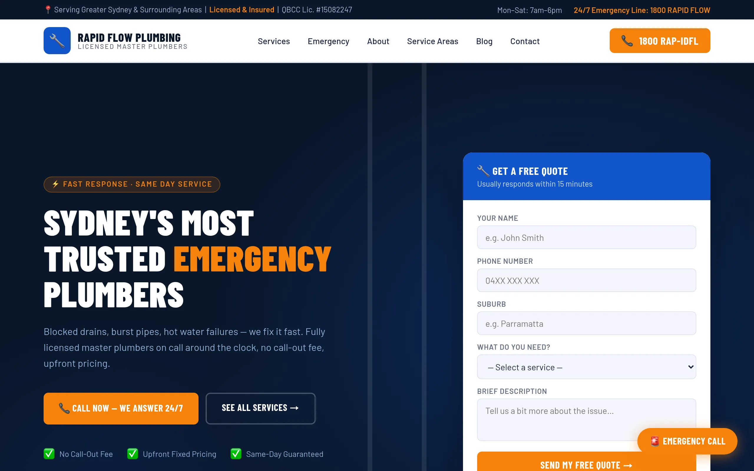 Rapid Flow Plumbing website screenshot